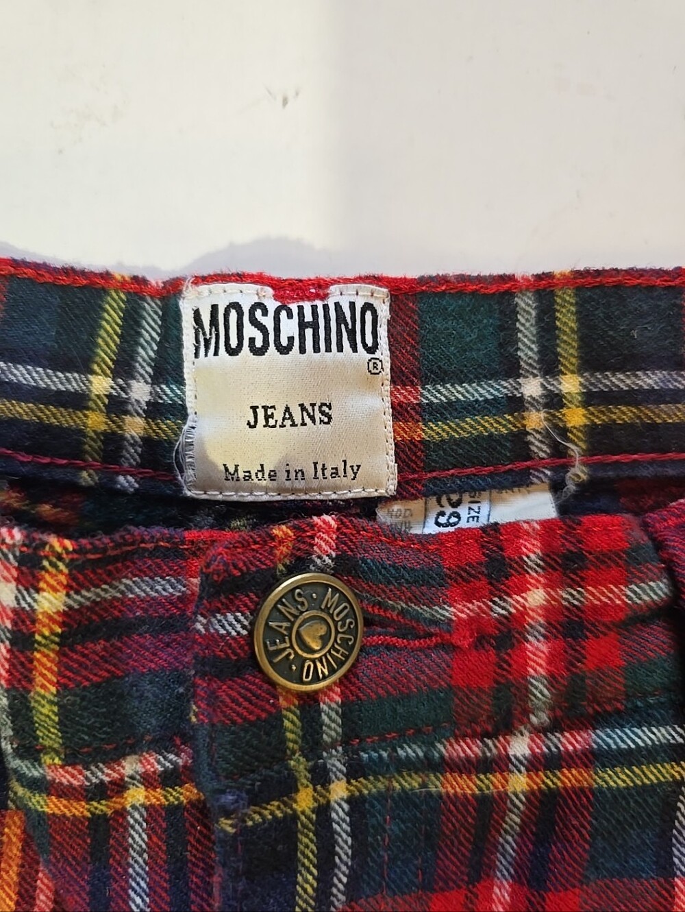Vintage Moschino Tartan Red Plaid Wool Pants Size 29 - Picture 2 of 12